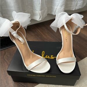 Lulu's White Heels with Bow Detail